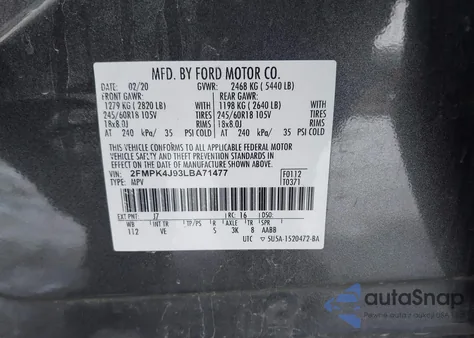 2020 Ford Edge Sel z USA, uszkodzony, nr VIN 2FMPK4J93LBA71477